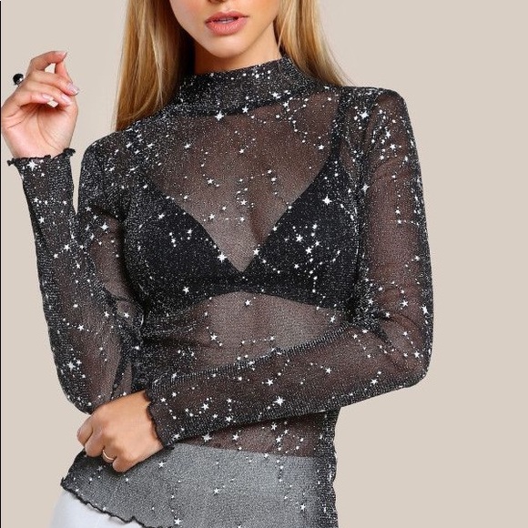 SHEIN Tops - SHEIN mesh long sleeve starry night top